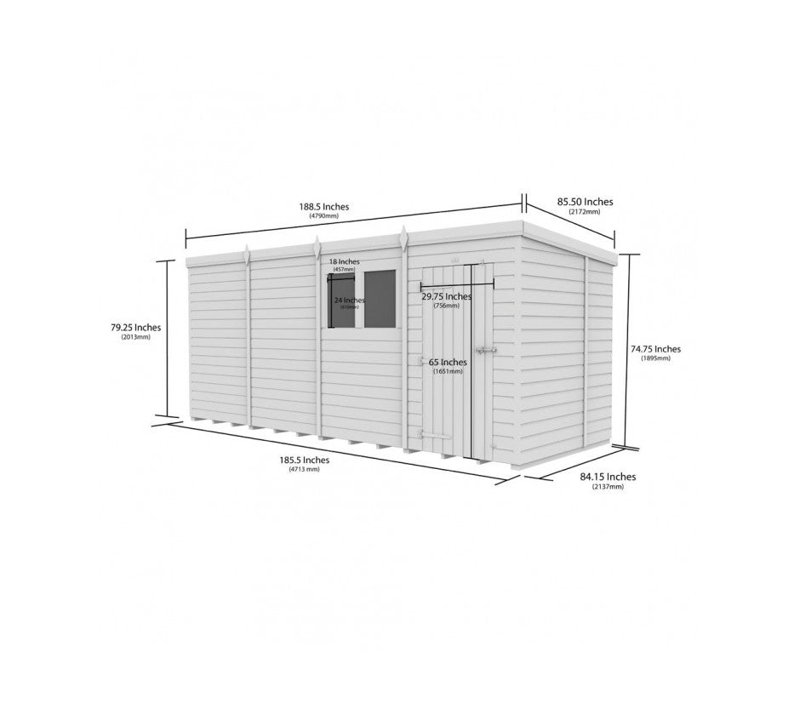 Total Sheds 16ft x 7ft Composite Pent Garden Shed - Single Door - No Windows - EPDM Rubber Roof - UK Manufactured