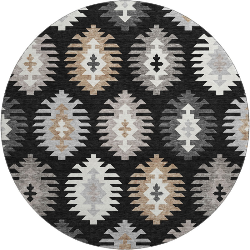 Tapis noir Prisco lavable à la machine de qualité supérieure, Rond 8 pi