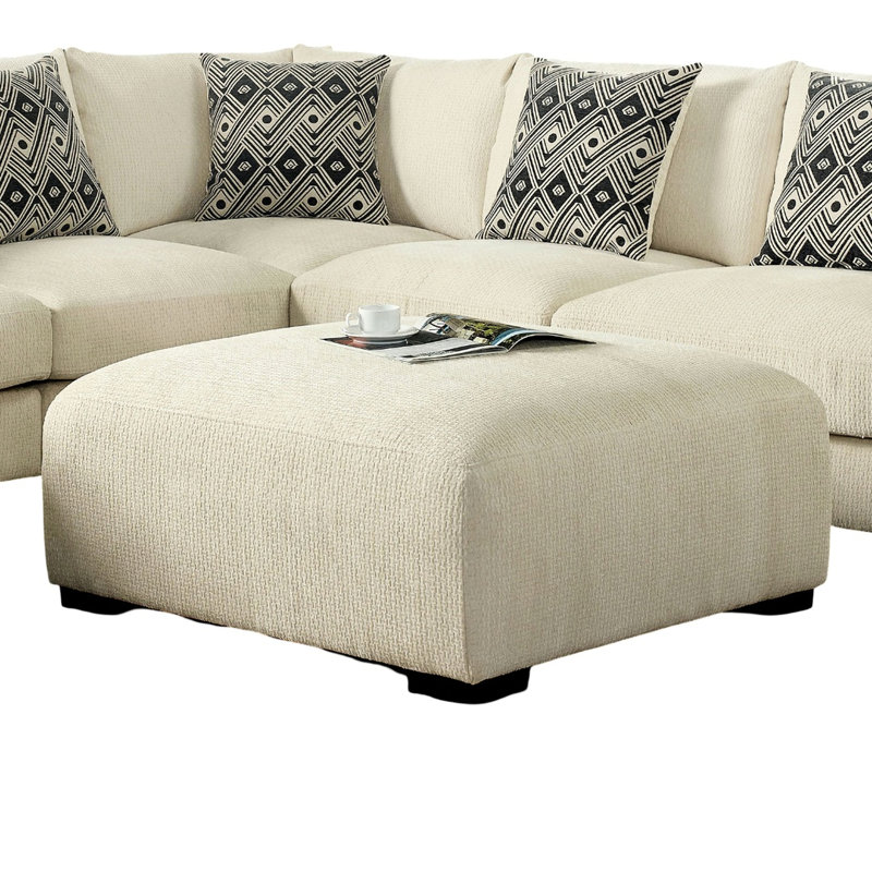 Carré beige de style contemporain recouvert de tissu chenille, couche supérieure en mousse à mémoire de forme, pieds fuselés en bois massif, taille de 42 pouces, hauteur 21, construction modulaire avec couche