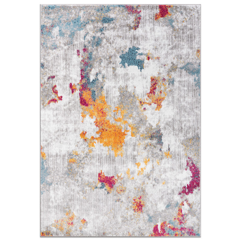 Sanak Abstract Pink/Grey/Orange Area Rug, Rectangle 7'10" x 10'