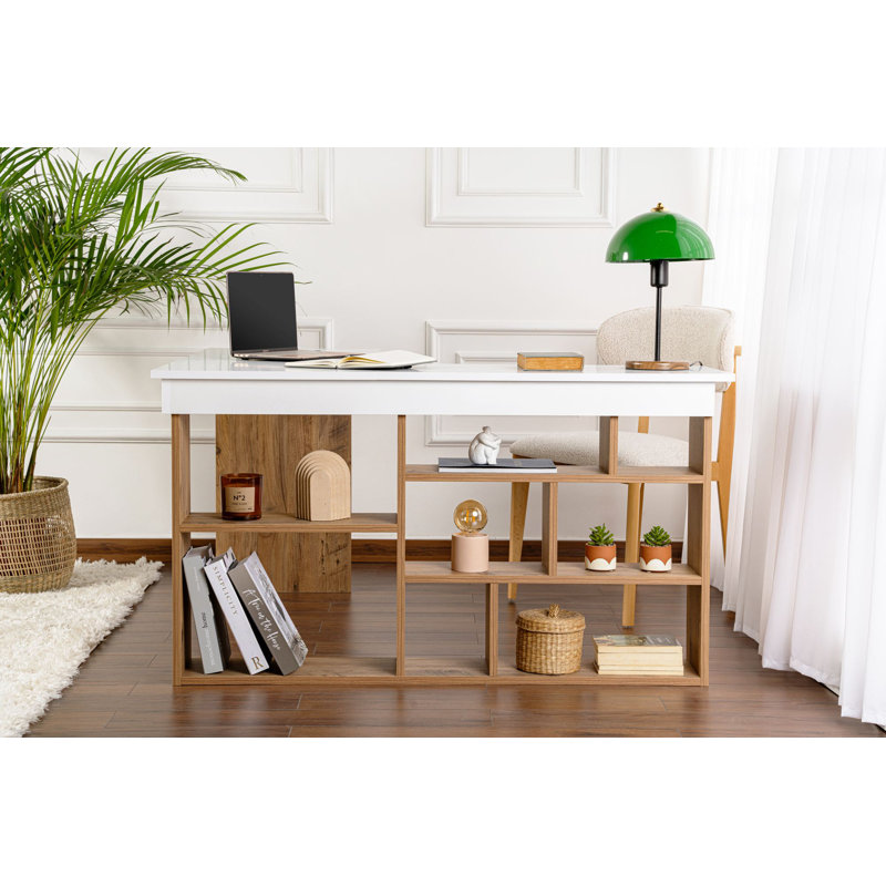 Bureau d'étude moderne Chrisina, blanc et pin atlantique, 51,2 po x 28,3 po x 47,2 po | Panneau de particules 100% mélaminé, épaisseur: 0,7 pouce | Design scandinave, élégant et fonctionnel pour les bureaux à domicile et les espaces d'étude