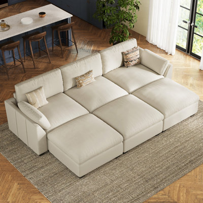 Velvet & Plush Wide Couch Modular Sectional Sofa Bed With Detachable Cushions