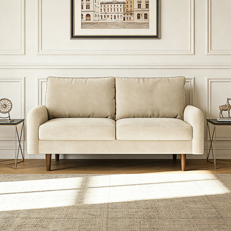 56.3" Velvet Spring-Padded Loveseat Comfort Sofas, Beige