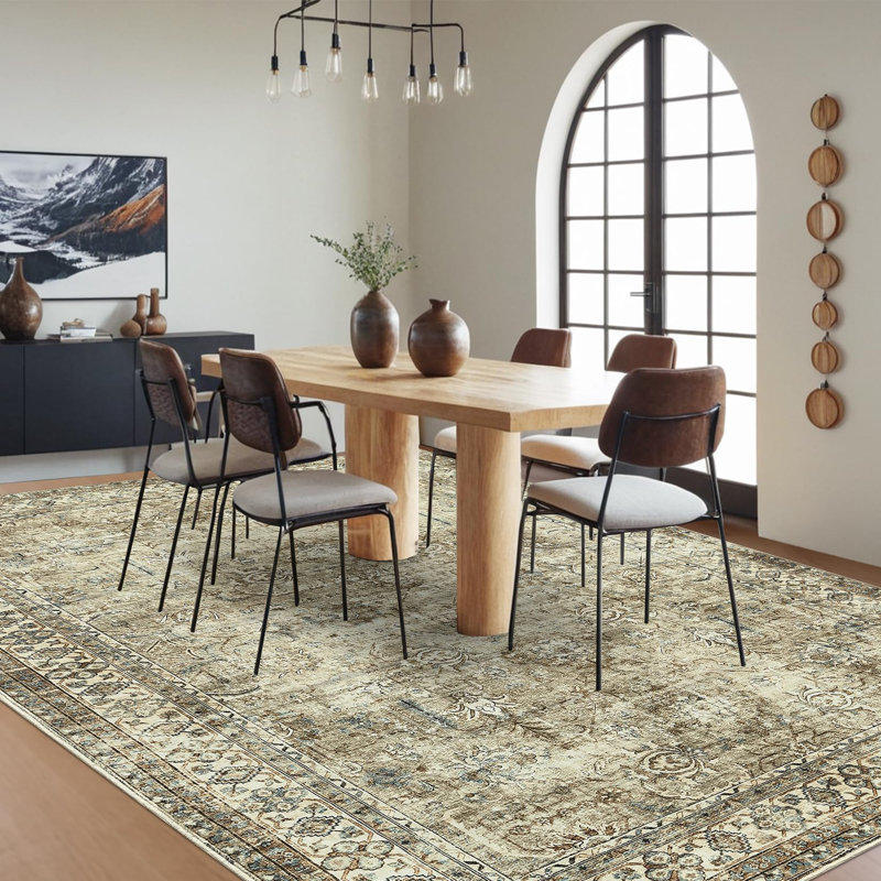 Floral Area Rug, Brown, Rectangle 120 x 170 cm