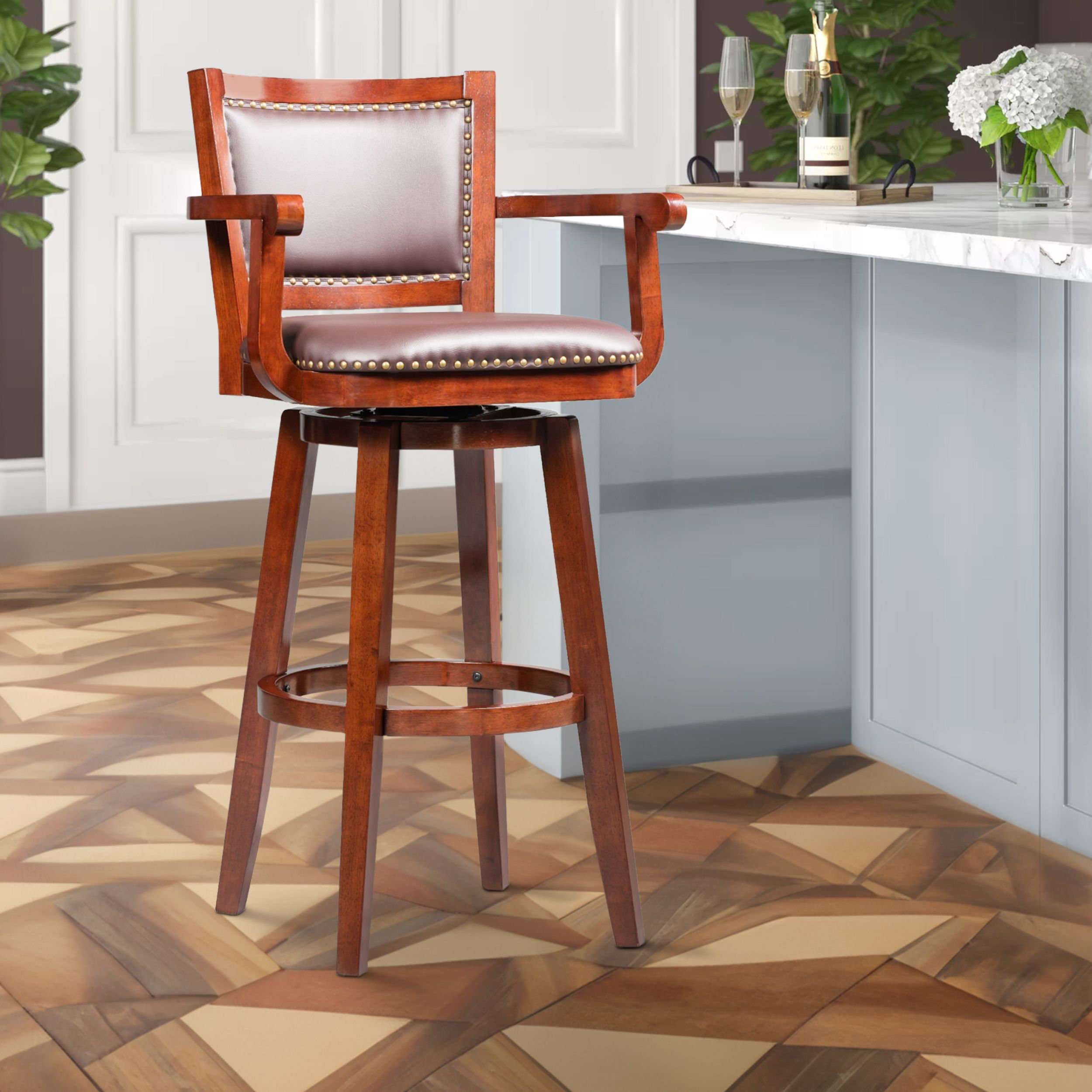 Benjara Swivel Solid Wood Stool | Wayfair