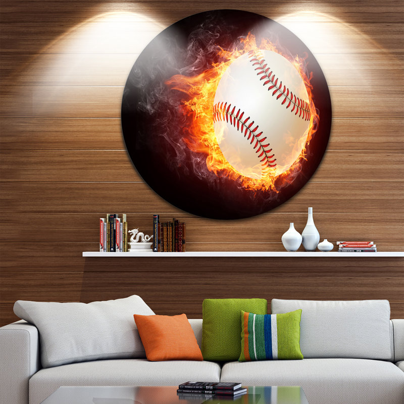 « baseball ball », impression sur métal, H 23 po x l 23 po x P 1 po