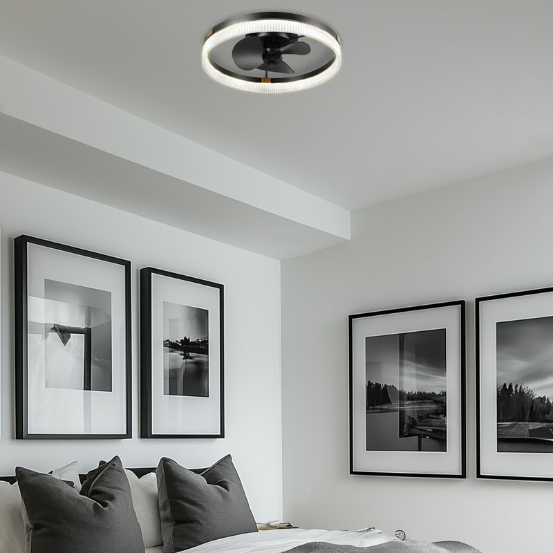 Ventilateur de plafond 20 po avec lumière DEL, télécommande, moteur à courant continu WhisperQuiet, 6 vitesses, noir mat, flux d'air réversible