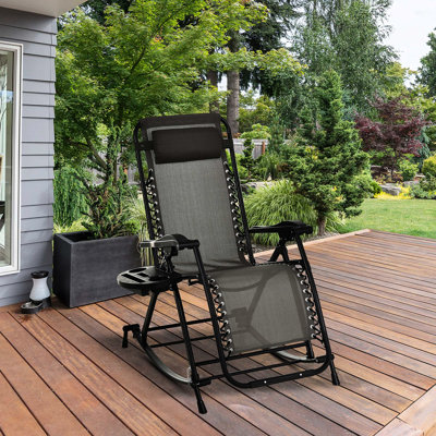 Gravity Outdoor Recliner - Rocking Chair With Strong Base And Breathable Fabric Rocker Foldable Lounge Steel Frame Water Resistance