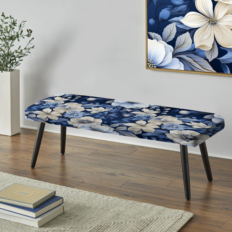 Motif floral bleu et blanc V - Banc rembourré floral noir