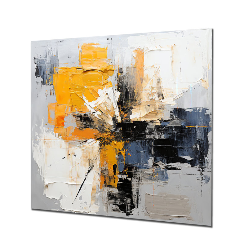 Grey And Yellow Paint Elegance IV - Abstract Collages Metal Wall Art, 16" H x 16" W