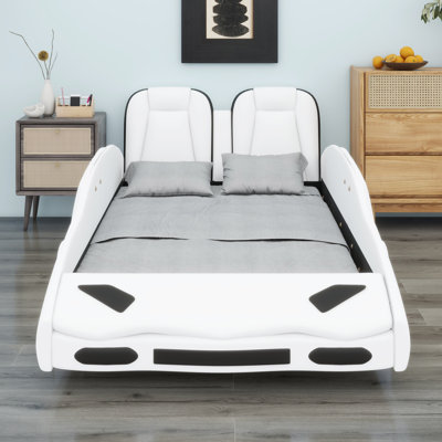 Race Car-Shaped Platform Bed With Wheels