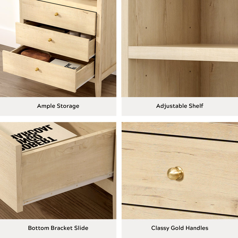 Bookcase Storage Display Cabinet With 3 Drawers And Shelves, Light Oak
