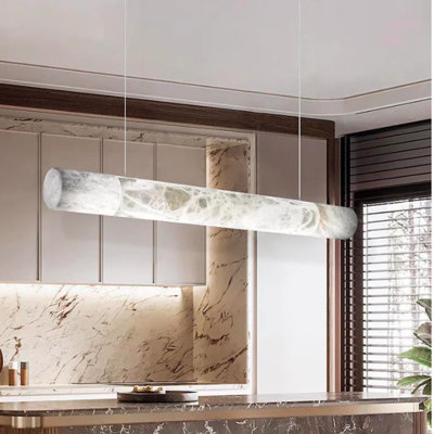  Light Messenger Tubular Chandelier | Metal & Alabaster LED | Handmade | Modern Indoor/Outdoor