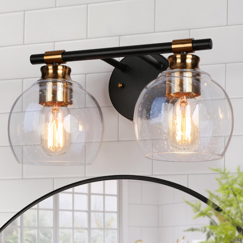Mariello 2 - Light Dimmable Modern Black/Brass Vanity Light with Seeded Glass, Brass