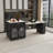 80-Inch Expandable Kitchen Island With Dining Table, Marble-Grain Countertop With Power Outlet, Mobile Storage Cart With Cabinet & 2 Drawers, Kitchen Prep Table (Black)-1364500634