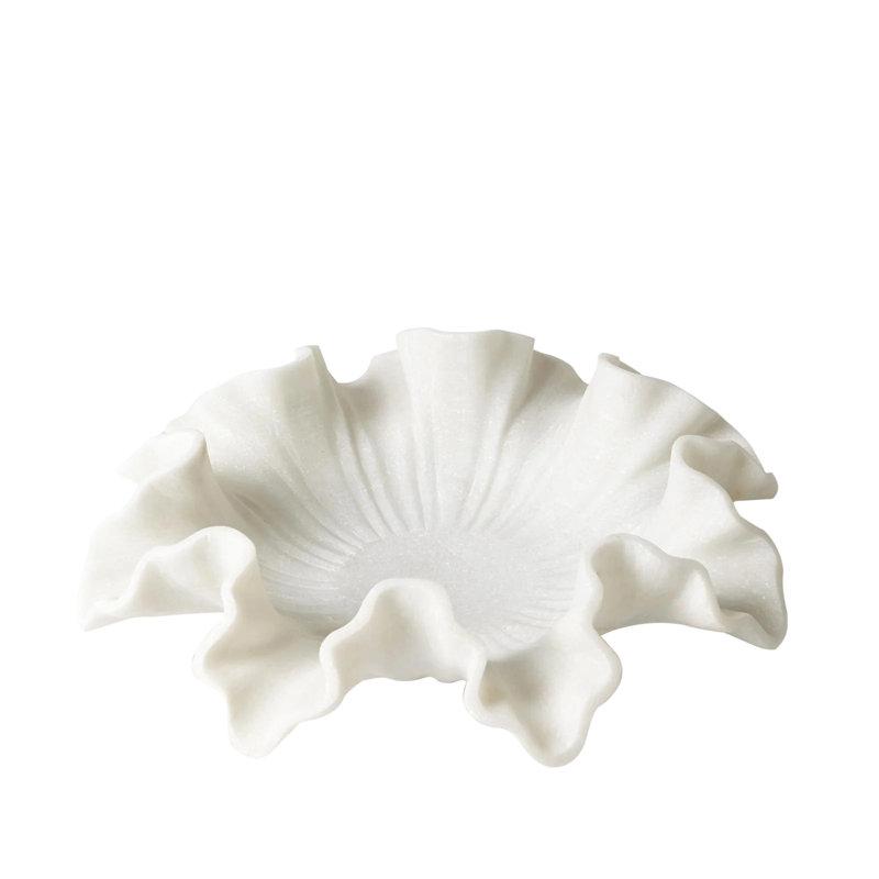 Marble Ruffle Bowl-White, 4" H x 15" W x 15" D