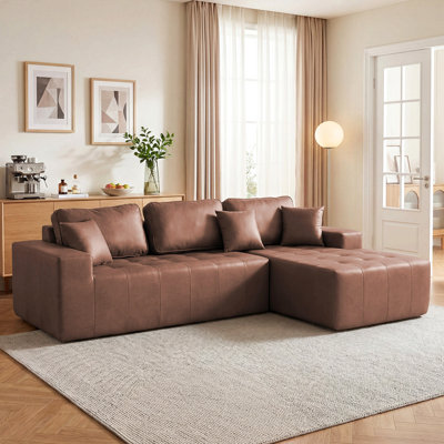Faux Leather Corner Chaise Compression Sofa Bed, L-Shaped Sectional Couch With High-Density Sponge, No-Assembly Required Convertible Sofa For Living R