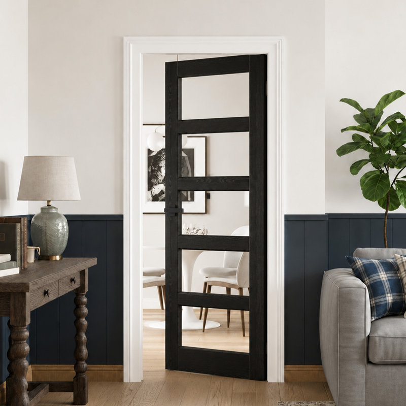 Porte à dalle - 5 portes intérieures en verre noir avec porte levier noir version 32 po x 80 po, 32 po x 80 po