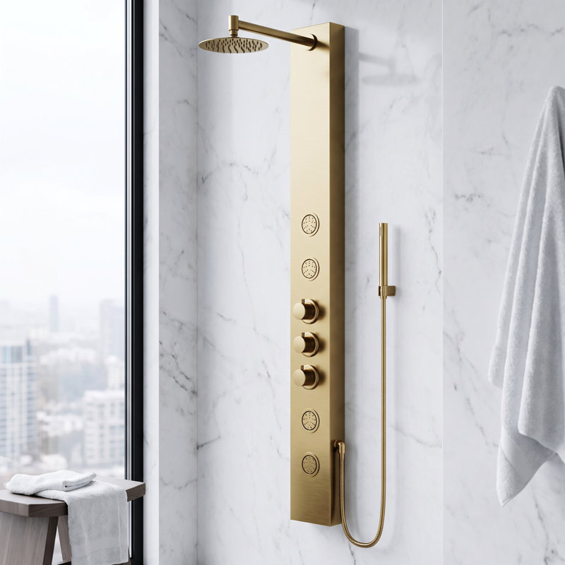 Panneau de douche 59 "avec tête fixe Ellington, Or mat
