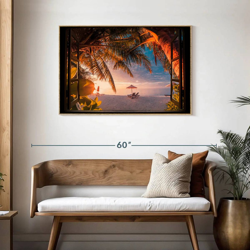 Window To Maldives Bleeker, Cadre flottant en bois naturel, 43 po x 29 po