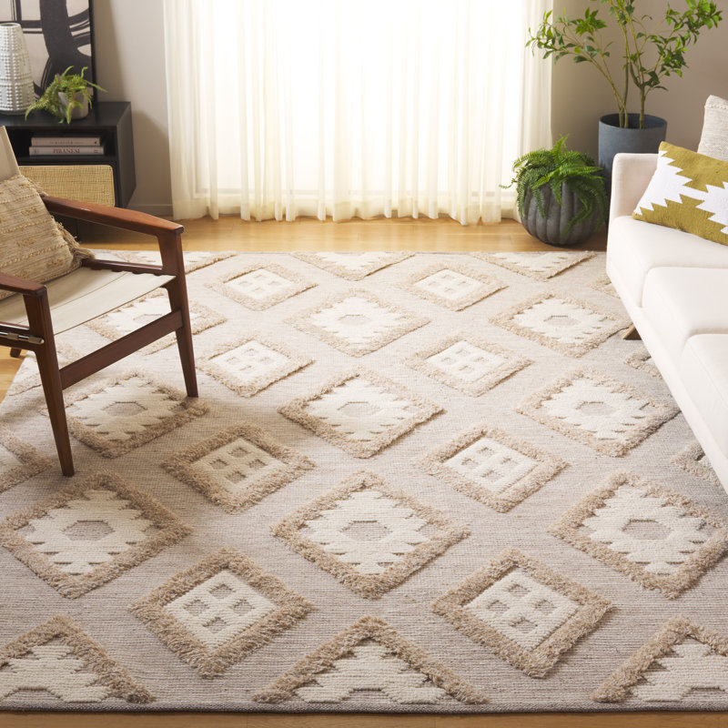 Keyin Hand Woven Wool Pile Southwestern Rug, Rectangle 8' x 10'