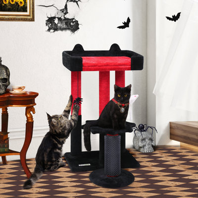 28.3″ H Gothic Style Cat Tree with Self-grooming Brush