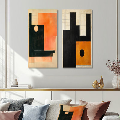 Géométrie du Soleil Ambré I - Ensemble de 2 impressions sur toile encadrées géométriques abstraites