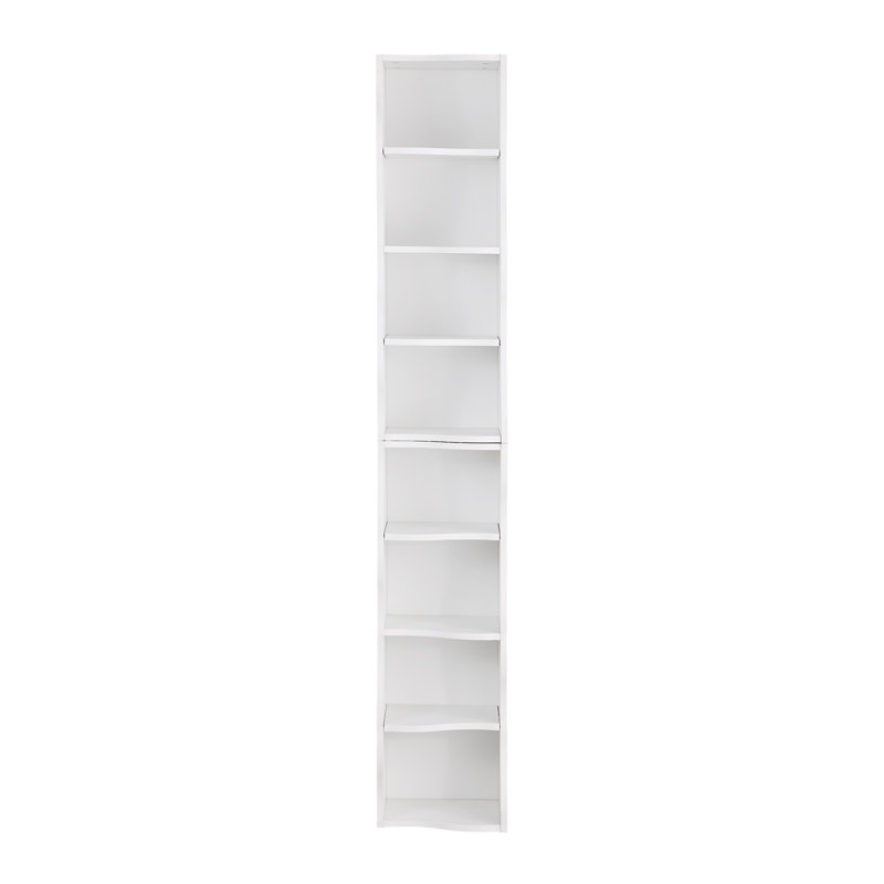 Bibliothèque ultra-mince à 8 tablettes réglables avec bordure ondulée, Blanc