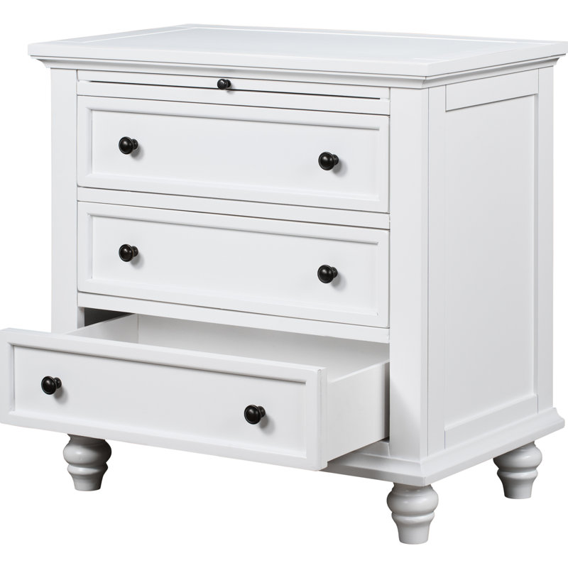 Armoire en bois blanc Ustyle - 3 tiroirs et plateau coulissant pour table de bout, Blanc