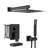 Wall Mounted Shower System In Matte Black With Waterfall Tub Spout For Happy Bath Experience Featuring Hue & Spout, Square Rain Head-127368474