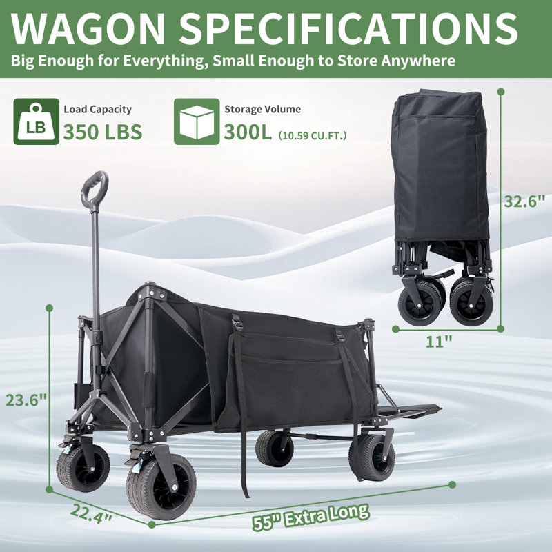 Chariot pliant extra long pliable de 55 po avec hayon, chariot utilitaire étendu, chariot pliable robuste de grande capacité 350 lb