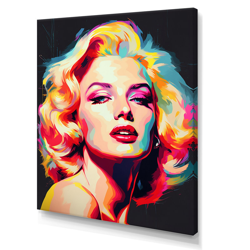 Pop Art Marilyn en couleur - art mural moderne, salon, H 20 po x l 12 po x P 1 po, Toile tendue