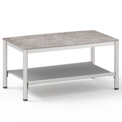 Boho 35.4" W Rectangular Outdoor Coffee Table with Toughened Glass Top and 2-Tier Storage Shelf