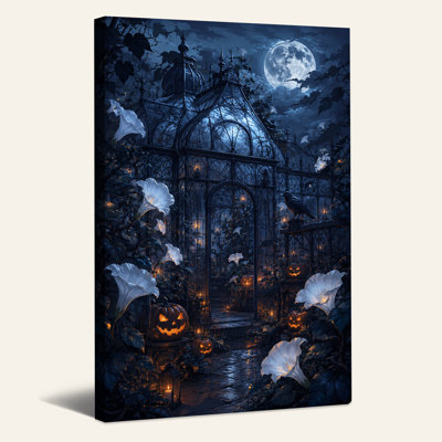 Art mural sur toile en verre clair de lune avec citrouilles et Halloween