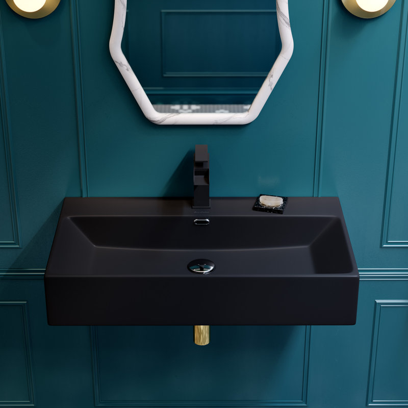 Claire 30" Rectangle Wall-Mount Bathroom Sink, Matte Black