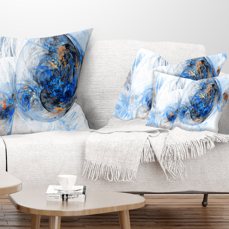 Blue and White Abstract Smoke Print Fabric Pillow