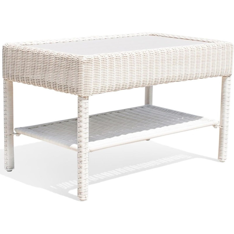 Table de patio en rotin avec tablettes doubles et plateau gris