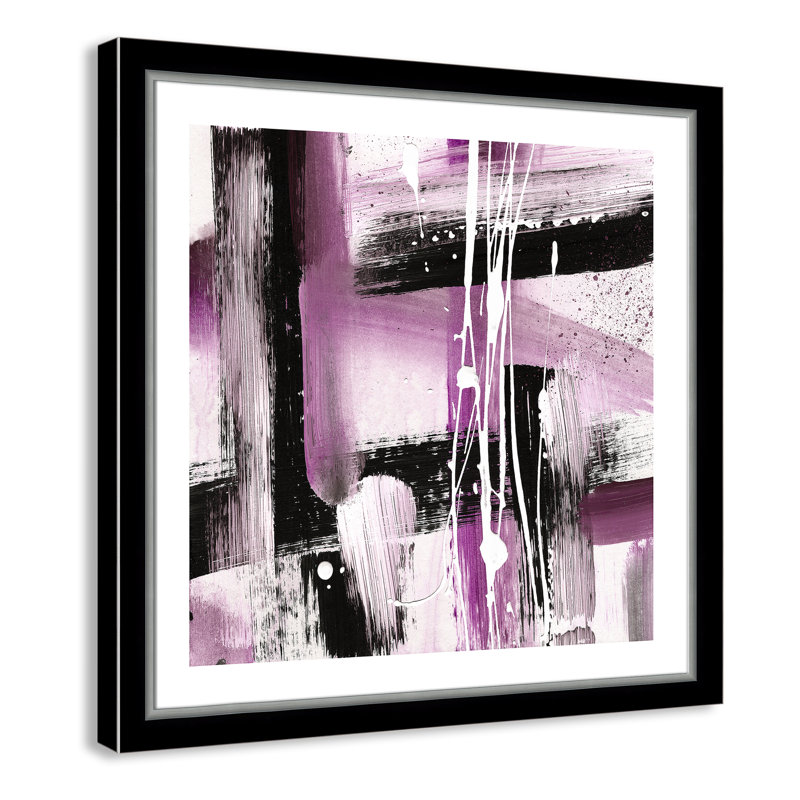 Expressions modernes - tons mauves - peinture encadrée, Noir/argenté, H 34,25 po x l 34,25 po x P 1,13 po