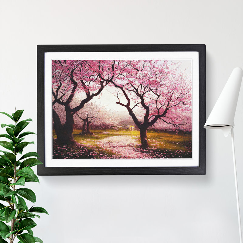 Majestic Cherry Blossom Trees - Single Picture Frame Painting, Black, 25cm H x 34cm W x 2cm D