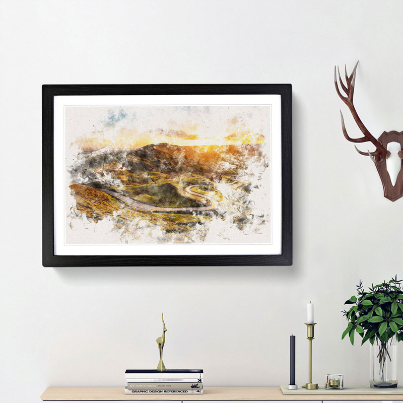 Mam Tor in the Peak District Watercolour - Framed Print, Black Framed, 45cm H x 63cm W x 2cm D