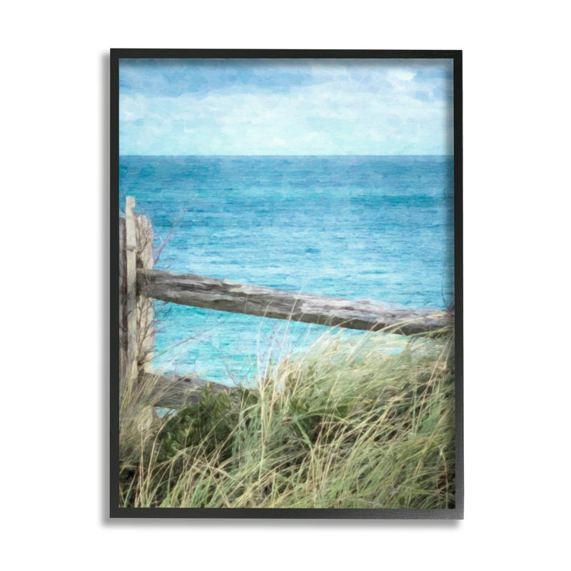 Waterfront Beach Fence, encadré sur du bois par Graffi *, photographie de Tee Studios, Giclée encadrée noir minuit