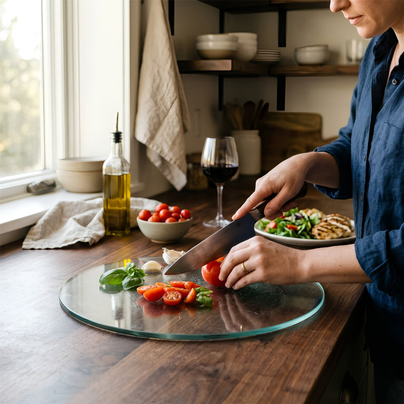 Harbour Housewares - Round Glass Chopping Board, Clear