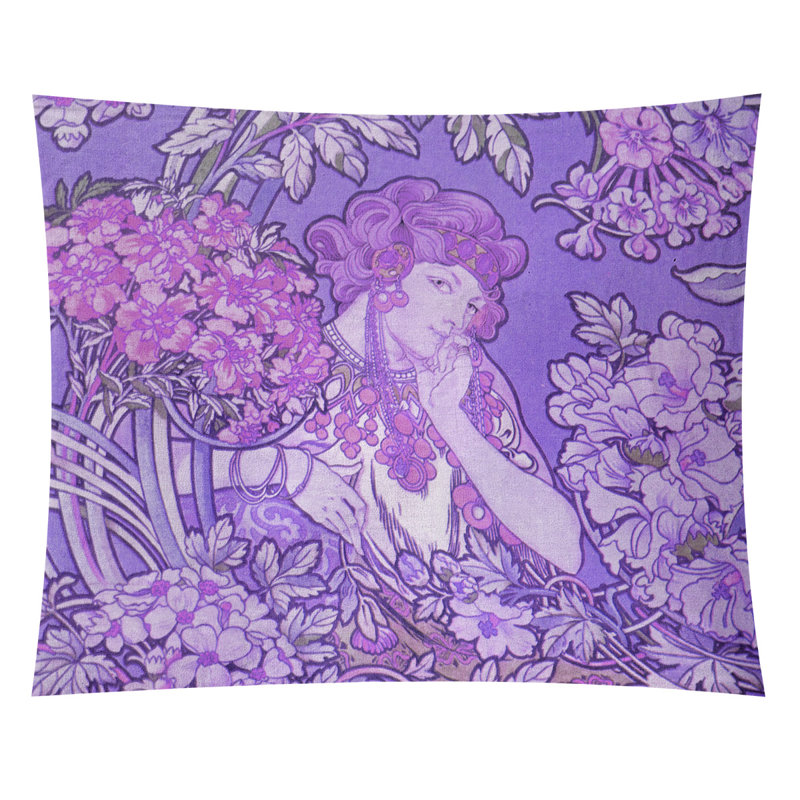 Femme entre des fleurs tapisserie Magdaleno, H 83,5 po x l 71 po, Violet / rose