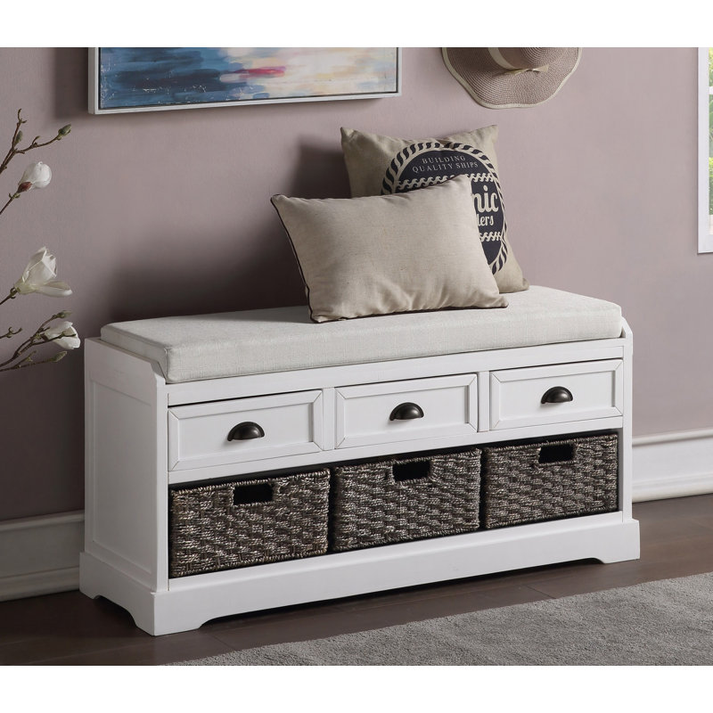 Banc de rangement en bois avec 3 tiroirs et 3 paniers Homes Collection, Blanc