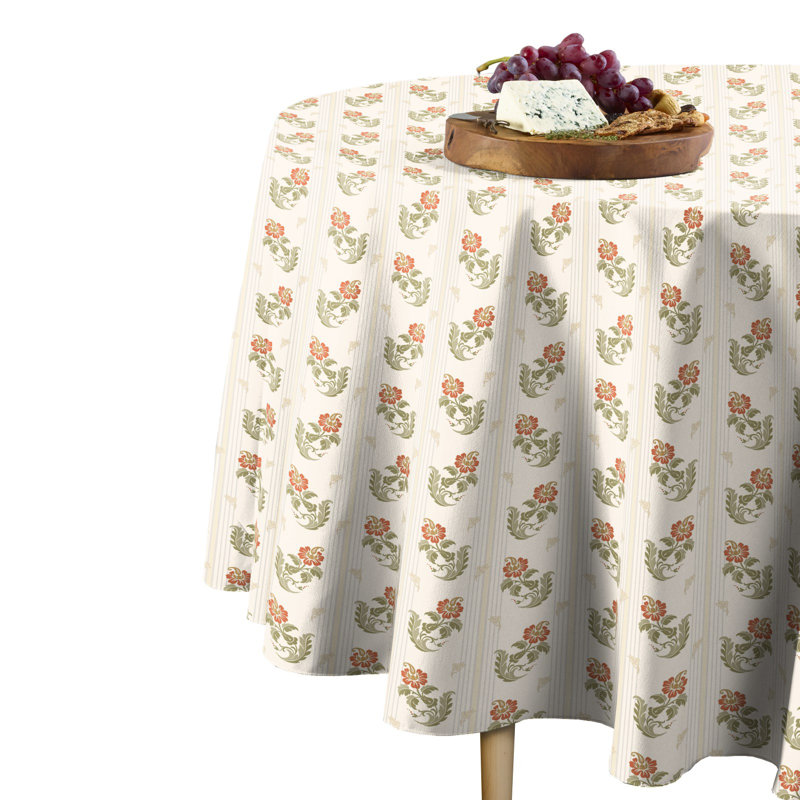 Edwa Traditional Stenciled Floral Tablecloth, 90" L x 90" W