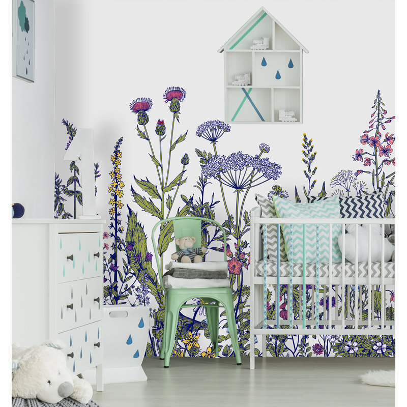 Murale fleurs de prairie amovible Aayusha, L 8,33 pi x l 100 po
