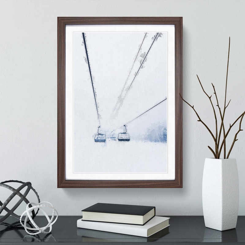 Ski Lift in Quebec Canada in Abstract - Picture Frame Graphic Art Print, Walnut Framed, 87cm H x 62cm W x 2cm D