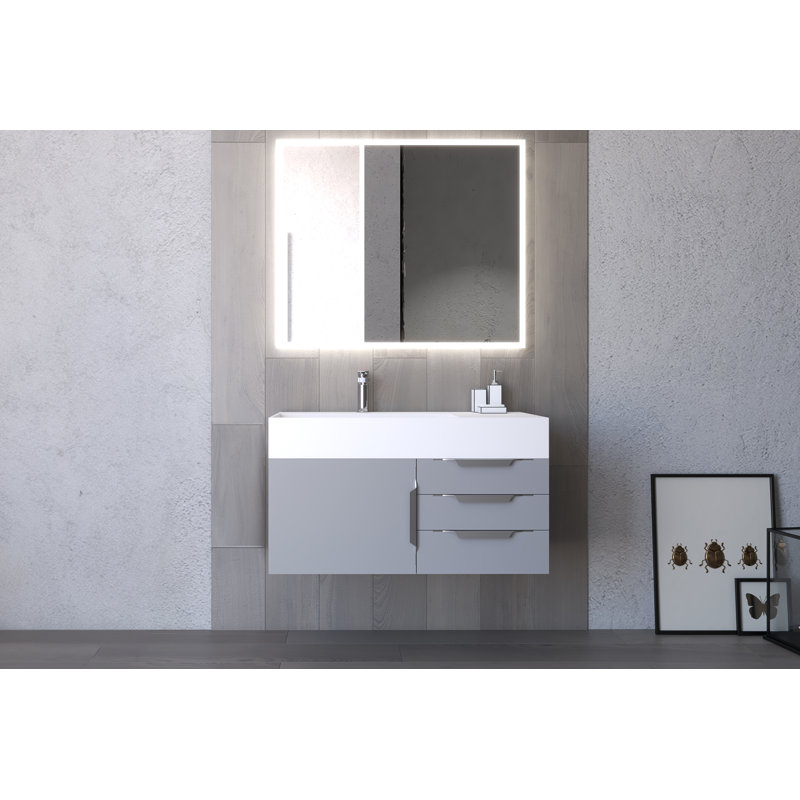 Base de meuble-lavabo simple 35 po fixée au mur seulement, Blanc / Chrome