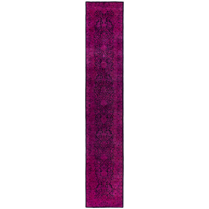 Tapis de couloir mauve en laine noué à la main moderne et contemporain Dail 2 pi 6 po x 14 pi 1 po