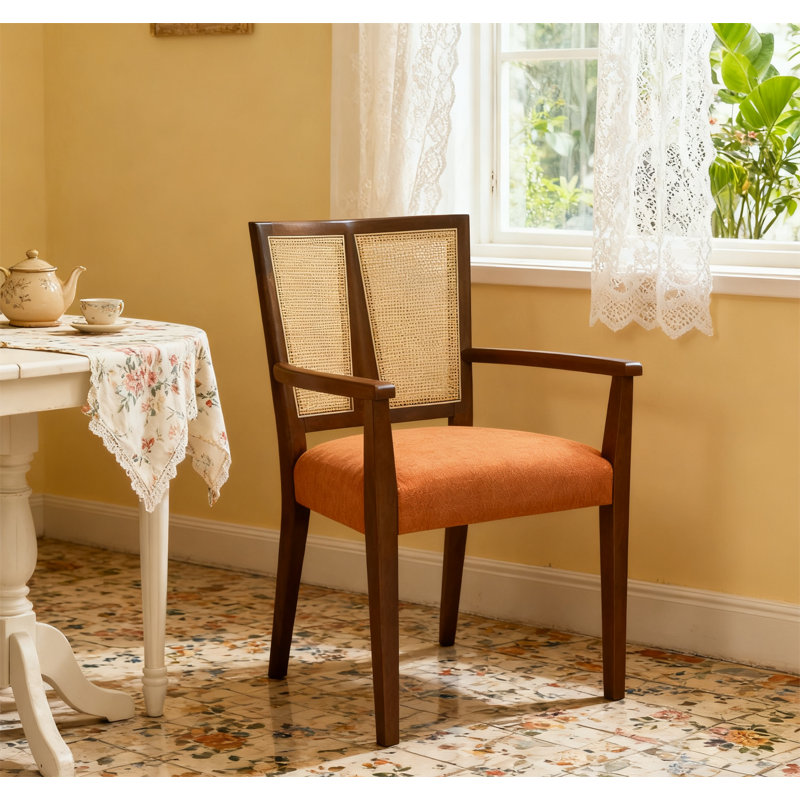 Chaise de salle à manger d'appoint avec accoudoirs, Noyer, Caramel